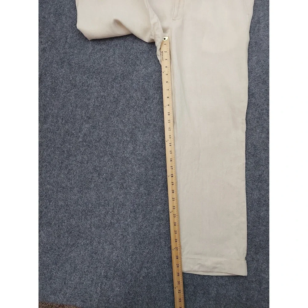 J Press Linen Pants 38x30 Beige Flat Front Cuffed Designer Dress Beach Wedding